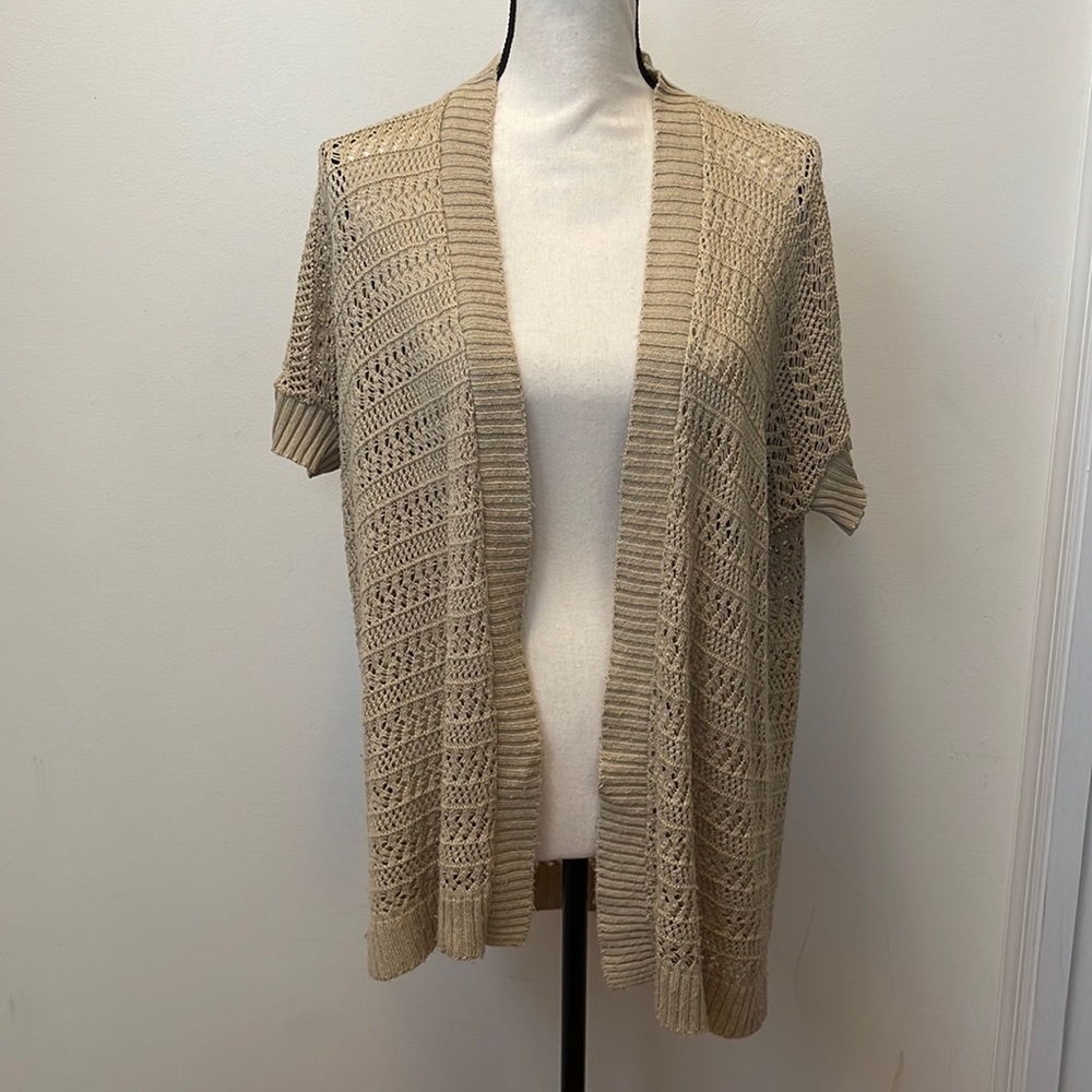 August Silk Short Sleeve Crochet Open Cardigan